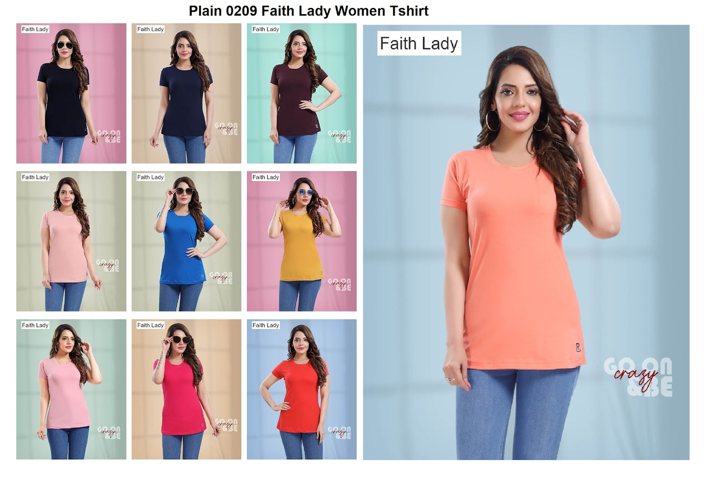 Plain 0209 Faith Lady Cotton Lycra Women Tshirt Supplier India