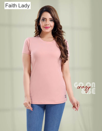 Plain 0209 Faith Lady Cotton Lycra Women Tshirt Supplier India