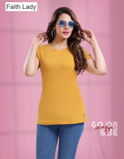 Plain 0209 Faith Lady Cotton Lycra Women Tshirt Supplier India