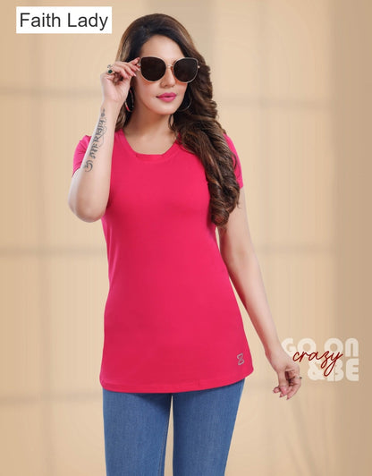 Plain 0209 Faith Lady Cotton Lycra Women Tshirt Supplier India