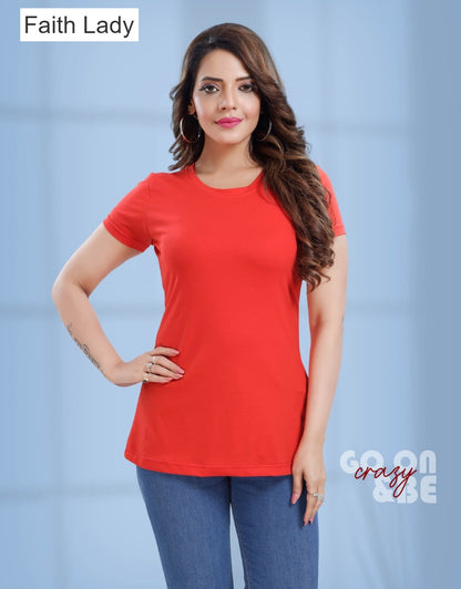 Plain 0209 Faith Lady Cotton Lycra Women Tshirt Supplier India