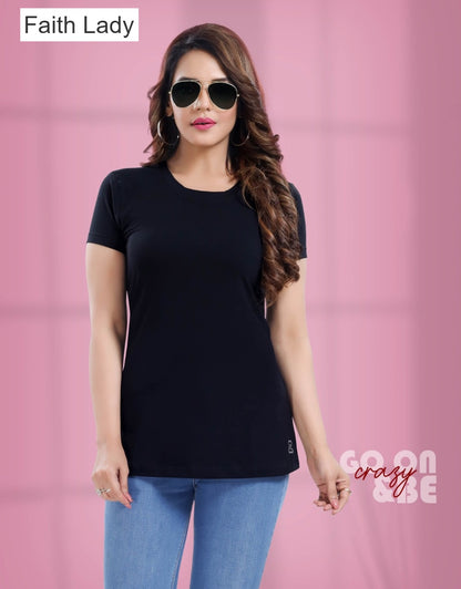 Plain 0209 Faith Lady Cotton Lycra Women Tshirt Supplier India