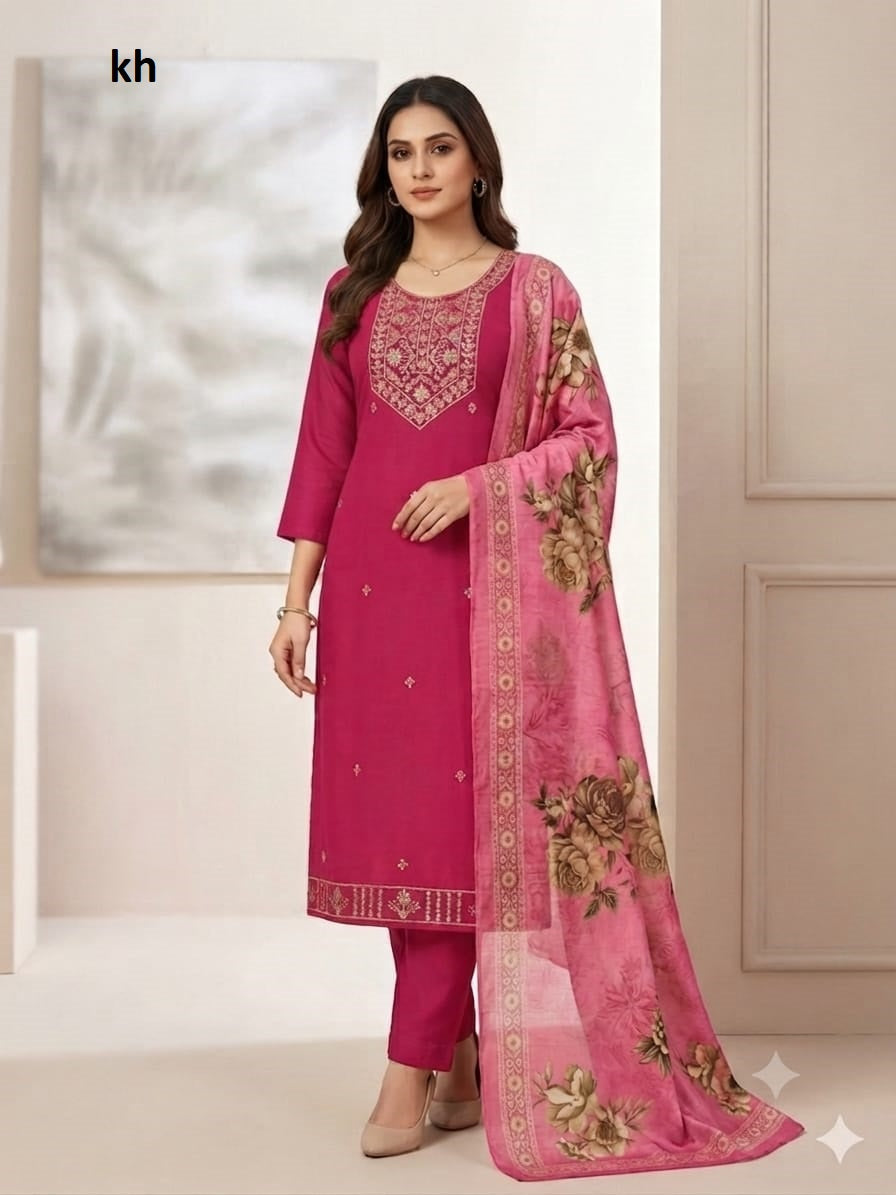 Plain 040726 Kh Roman Silk Readymade Pant Style Suits Exporter