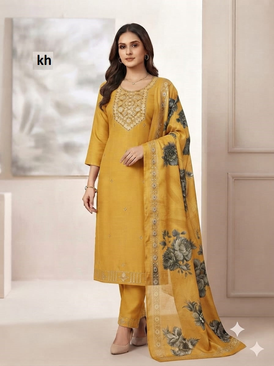 Plain 040726 Kh Roman Silk Readymade Pant Style Suits Exporter