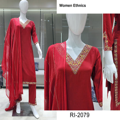Plain 0506 Women Ethnics Reyon Readymade Pant Style Suits Wholesale Rate