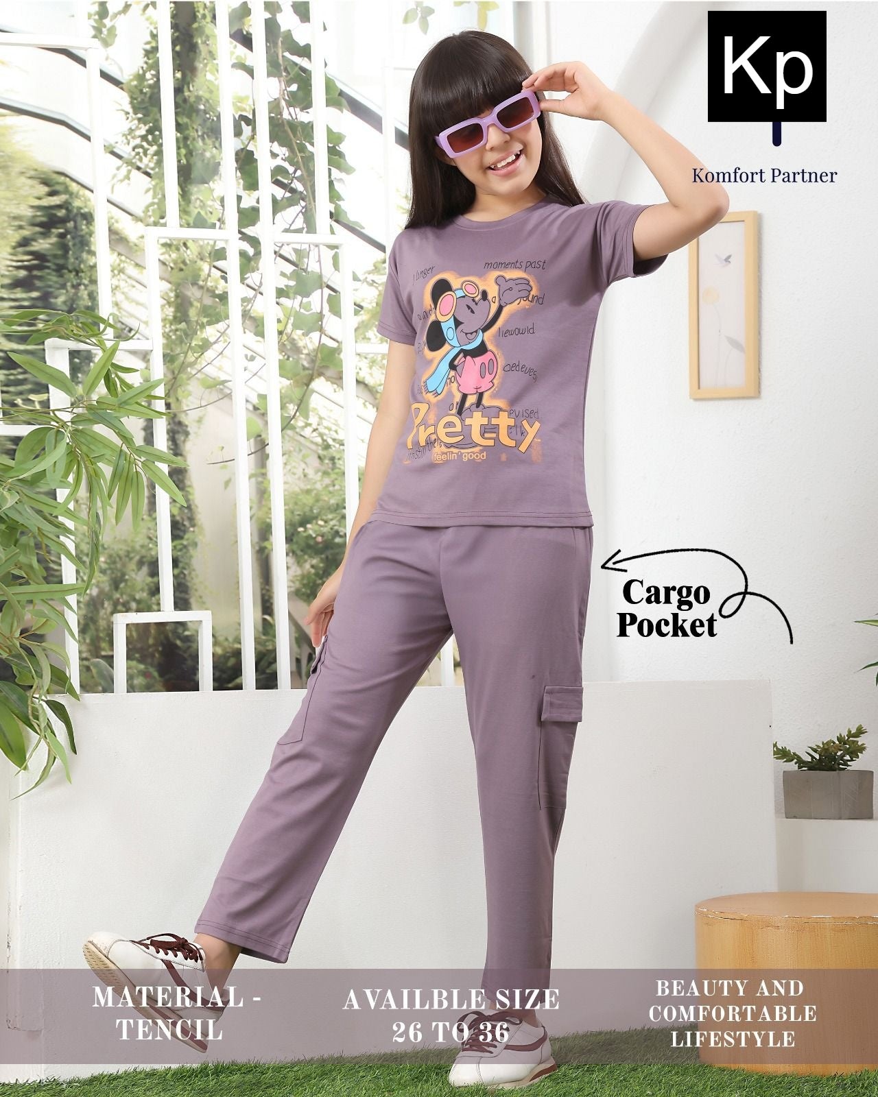 Plain 070326 Kp Tencil Girls Cargo Set Manufacturer