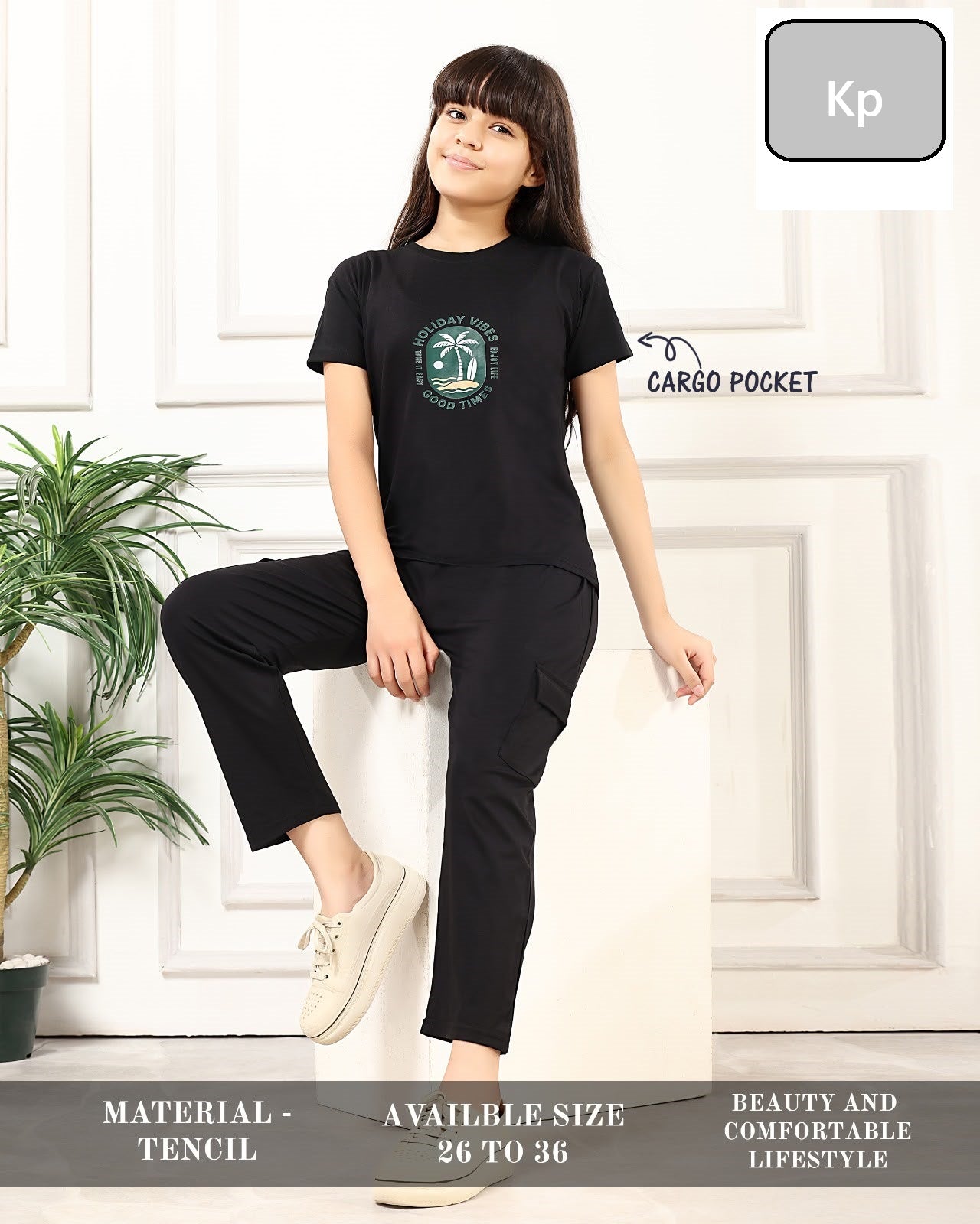 Plain 090626 Kp Tencil Girls Cargo Set Wholesale