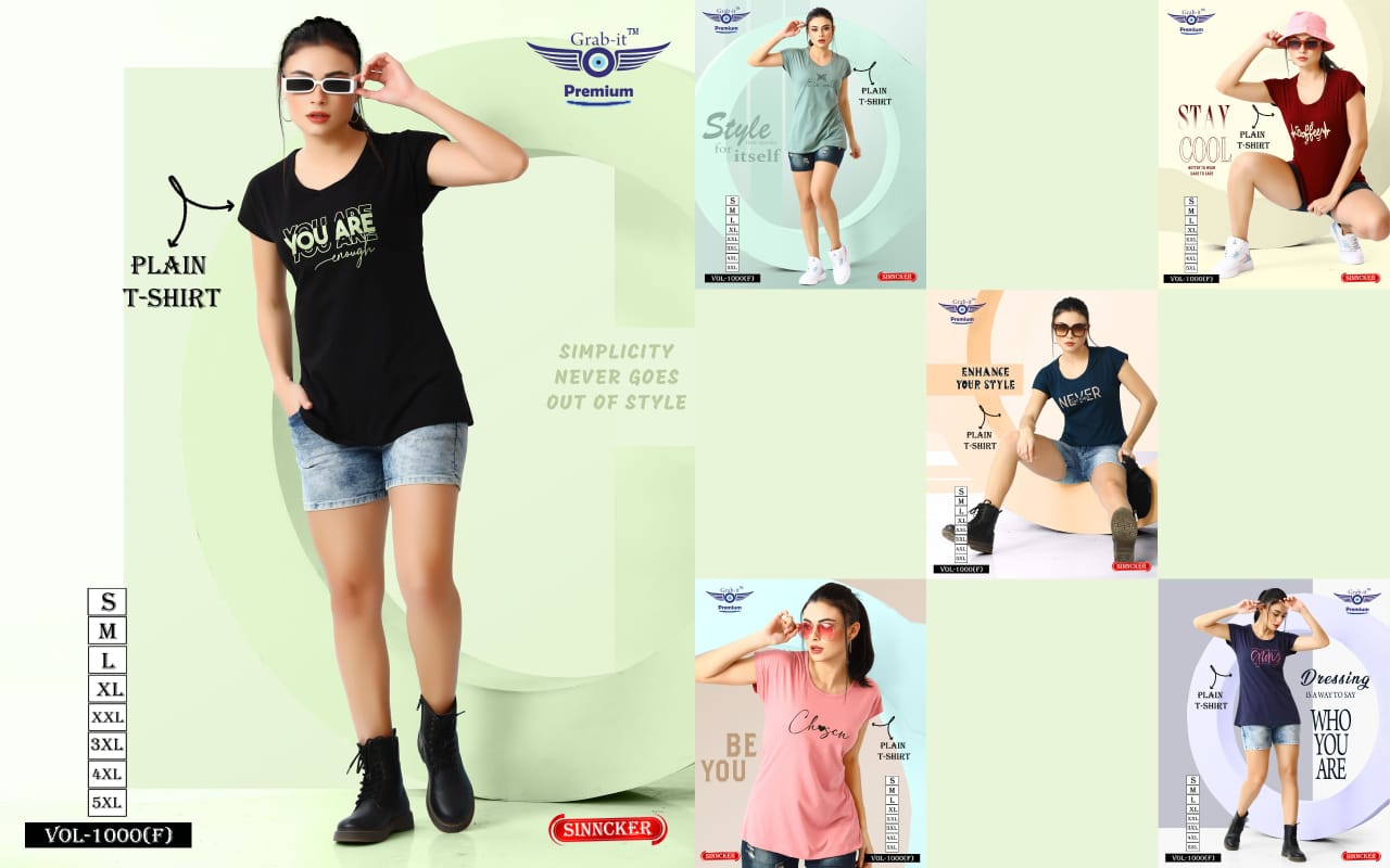 Plain 1000 F Grab It Sinker Women Tshirt Manufacturer
