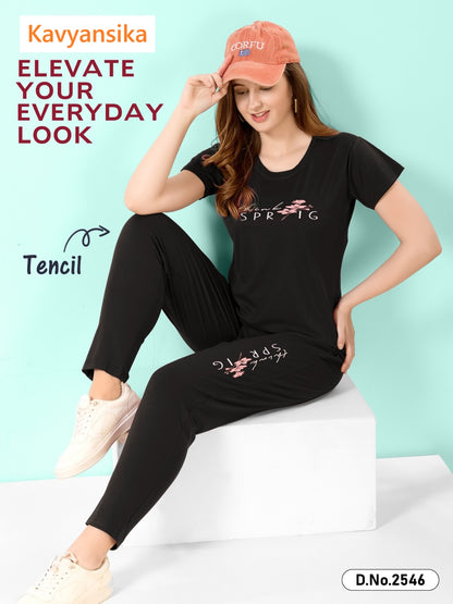 Plain 130526 Kavyansika Tencil Pyjama Night Suits Wholesaler