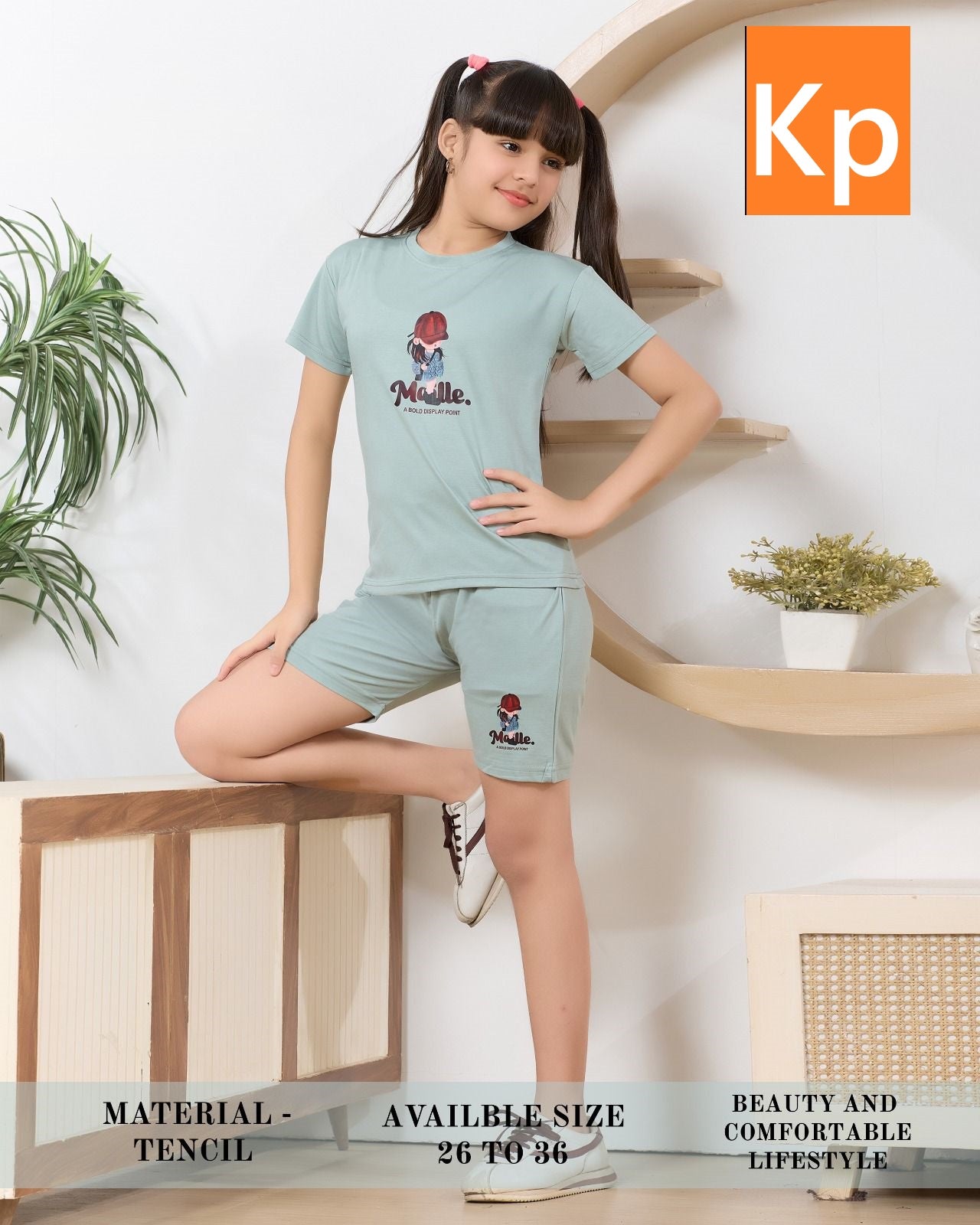 Plain 130526 Kp Tencil Girls Shorts Set Wholesale Rate