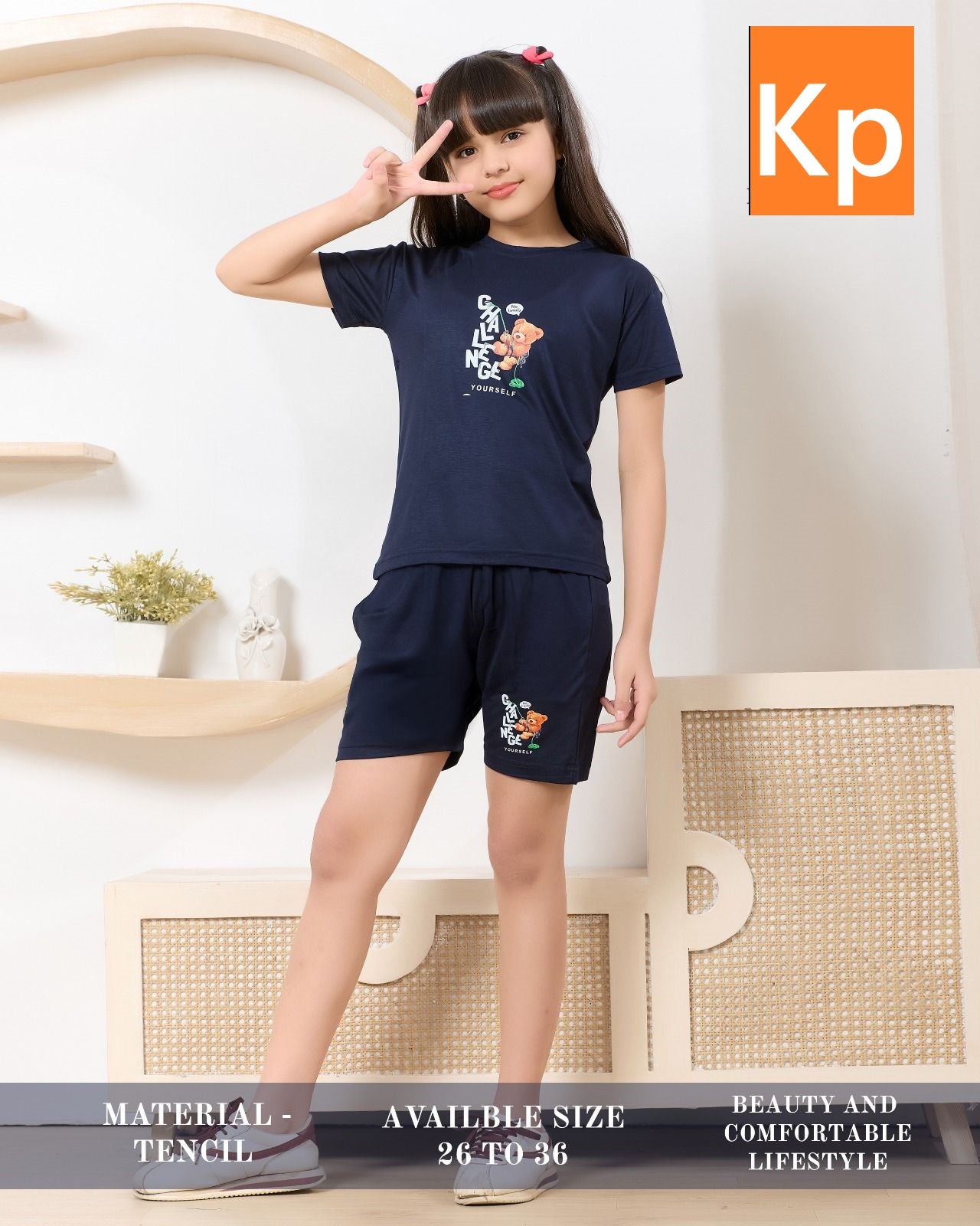 Plain 130526 Kp Tencil Girls Shorts Set Wholesale Rate