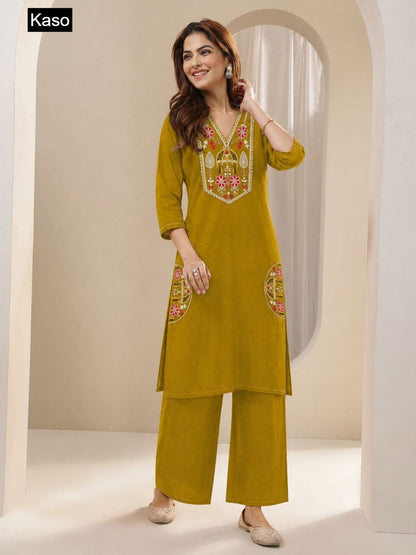 Plain 130626 Kaso Dhabu Cotton Kurti Plazzo Set Manufacturer Gujarat