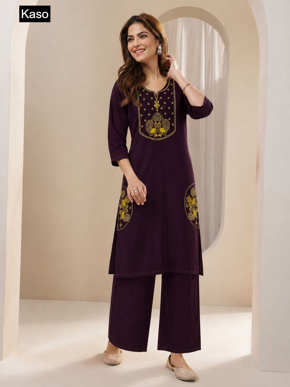 Plain 130626 Kaso Dhabu Cotton Kurti Plazzo Set Manufacturer Gujarat