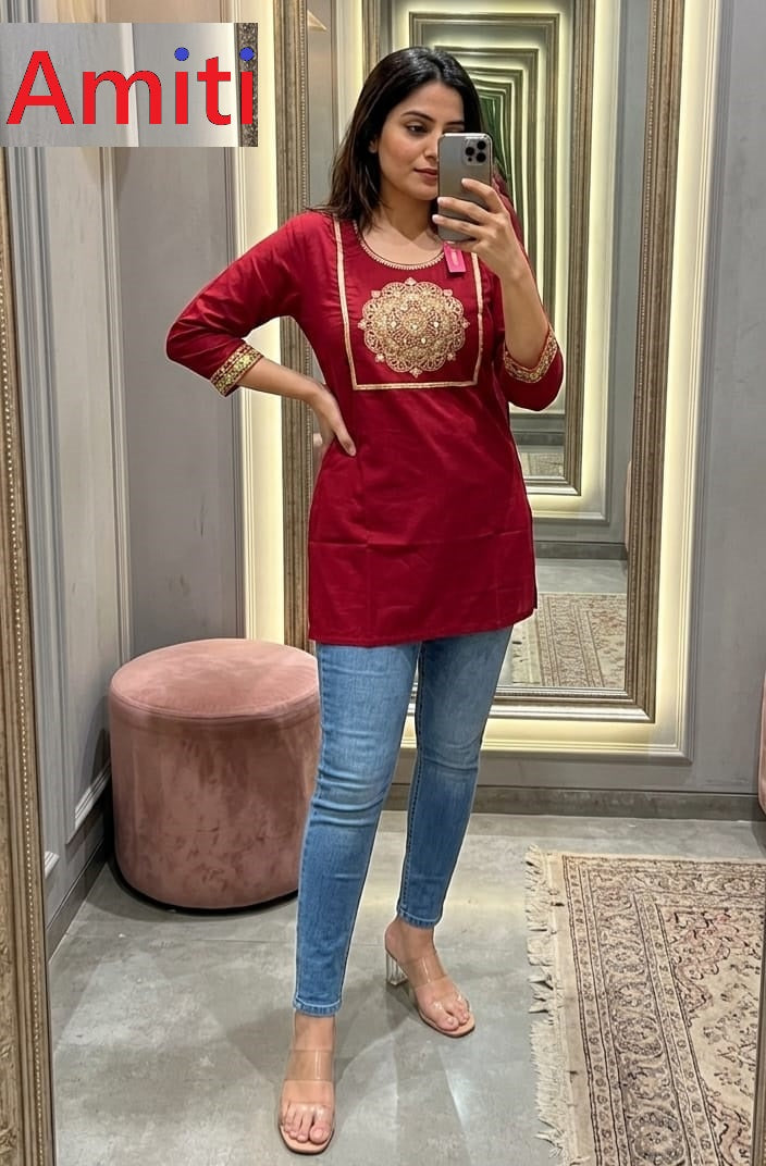 Plain 1504 Amiti Dhabu Cotton Short Kurtis Wholesale
