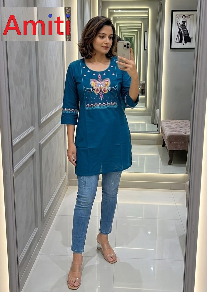 Plain 1504 Amiti Dhabu Cotton Short Kurtis Wholesale