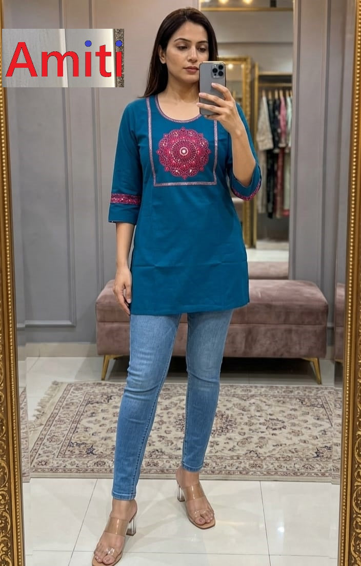 Plain 1504 Amiti Dhabu Cotton Short Kurtis Wholesale