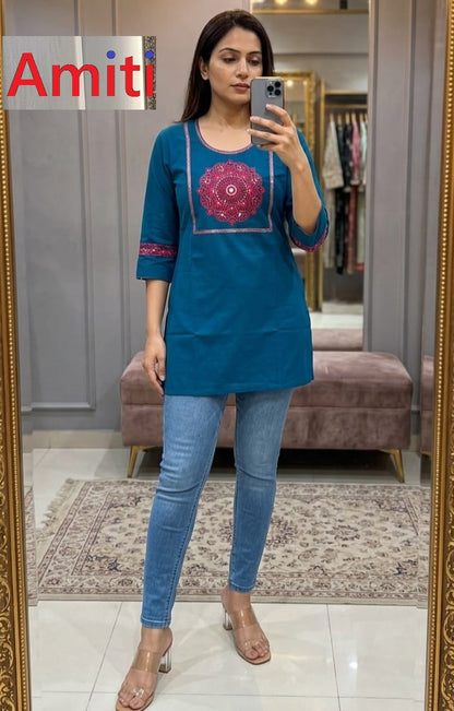 Plain 1504 Amiti Dhabu Cotton Short Kurtis Wholesale