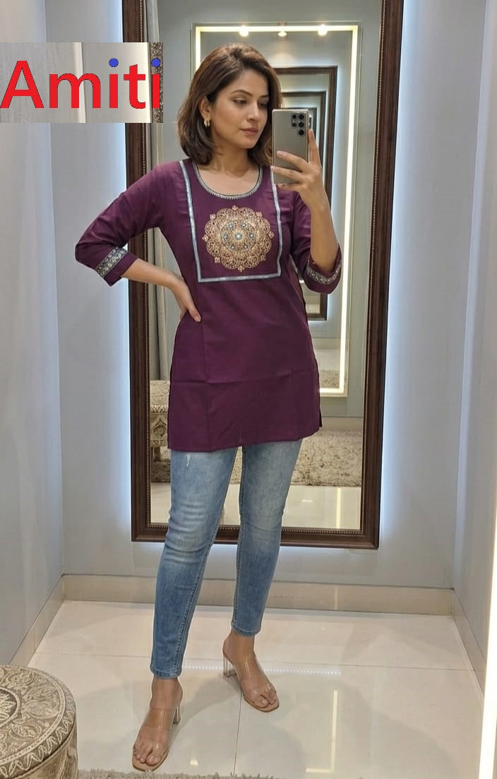 Plain 1504 Amiti Dhabu Cotton Short Kurtis Wholesale
