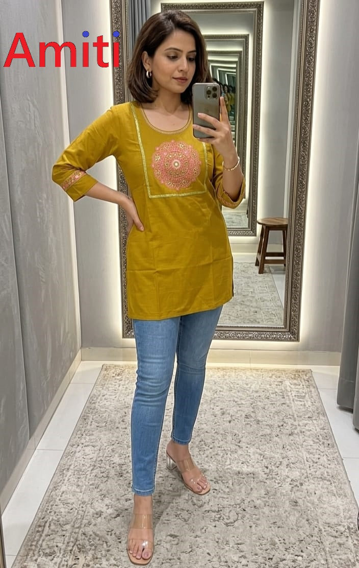 Plain 1504 Amiti Dhabu Cotton Short Kurtis Wholesale