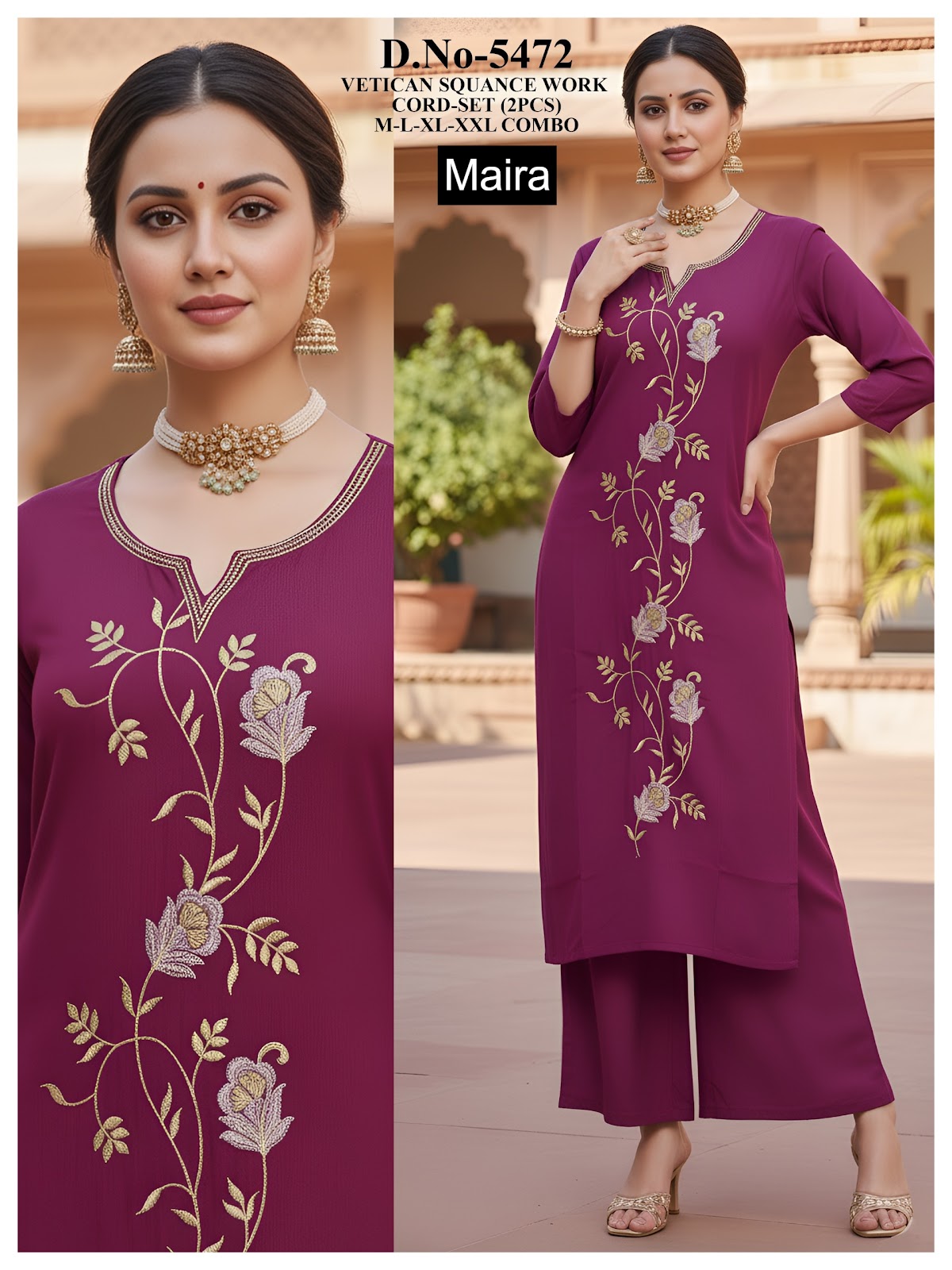 Plain 161225 Maira Vetican Silk Co Ord Set Wholesaler