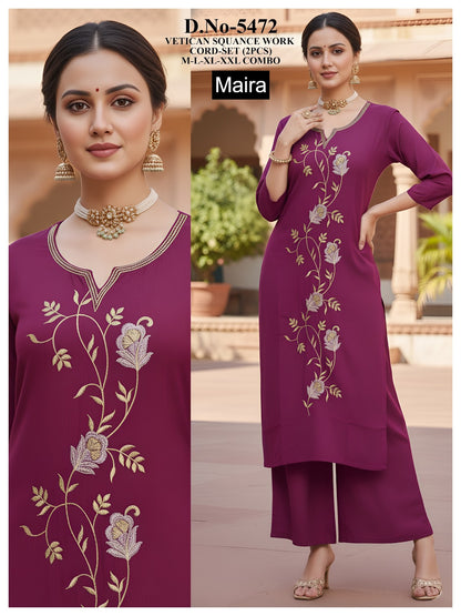 Plain 161225 Maira Vetican Silk Co Ord Set Wholesaler