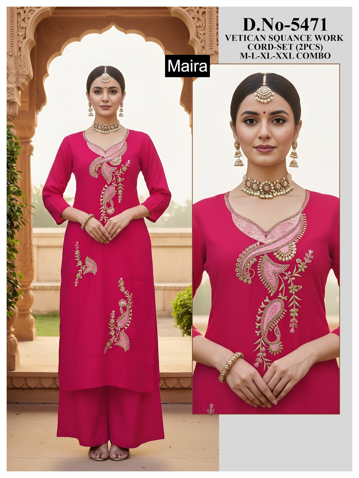 Plain 161225 Maira Vetican Silk Co Ord Set Wholesaler