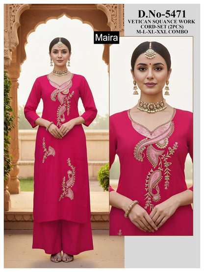 Plain 161225 Maira Vetican Silk Co Ord Set Wholesaler