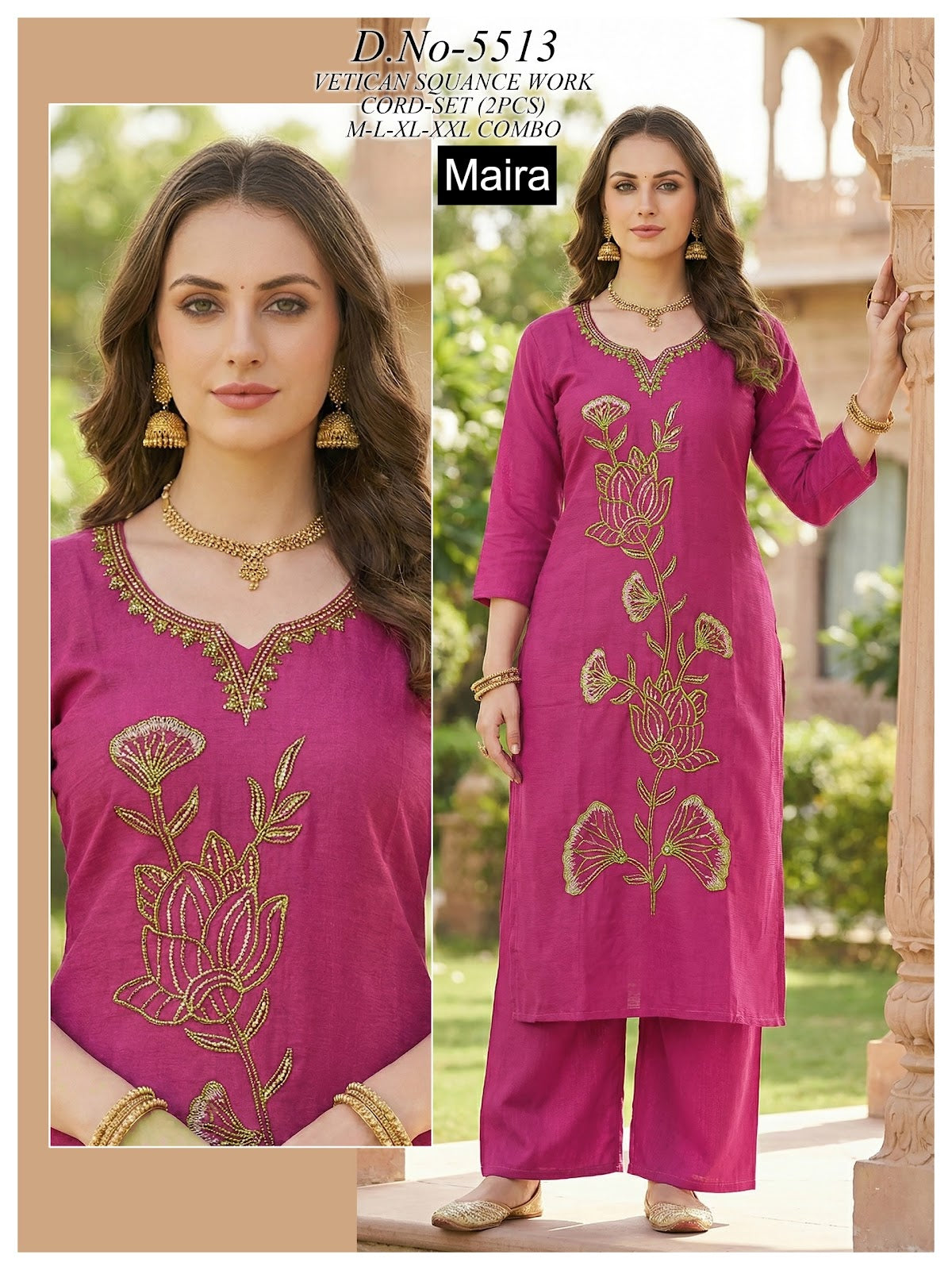 Plain 161225 Maira Vetican Silk Co Ord Set Wholesaler