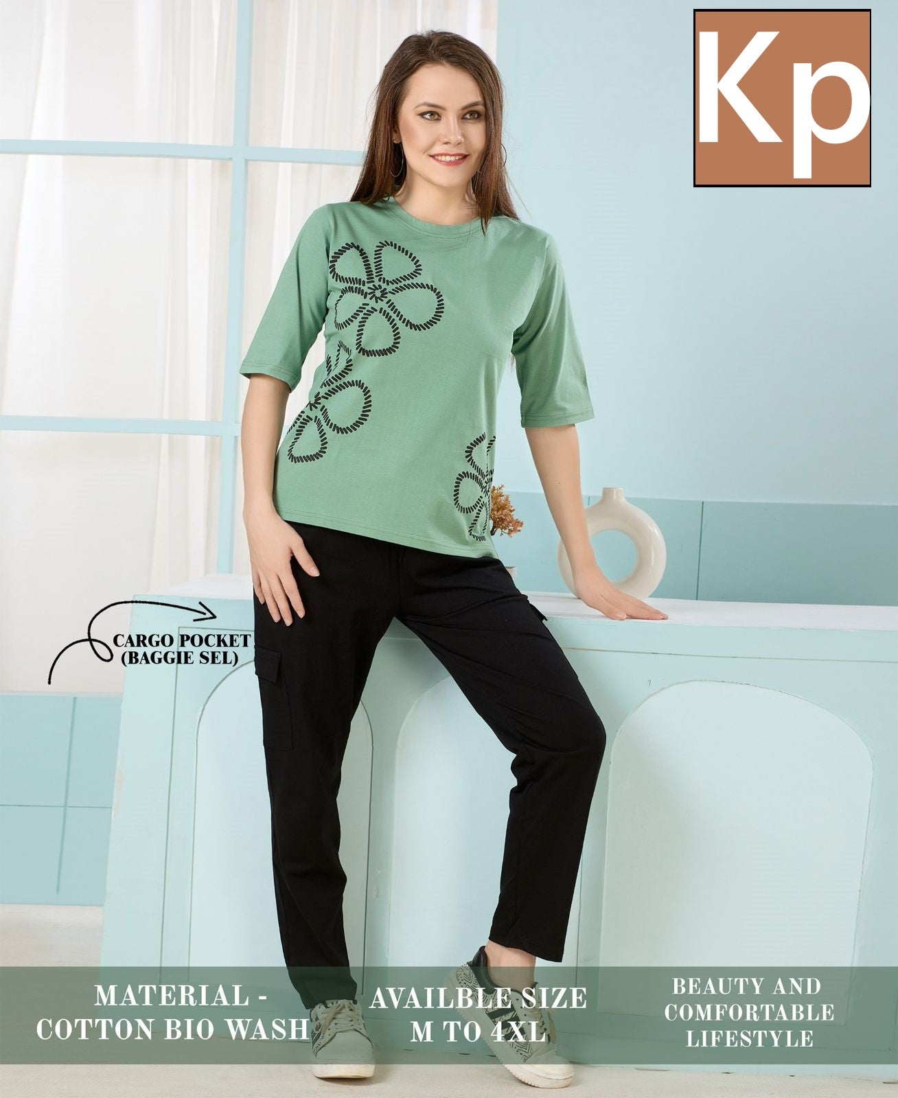 Plain 210426 Kp Cotton Biowashed Pyjama Night Suits Wholesale Price