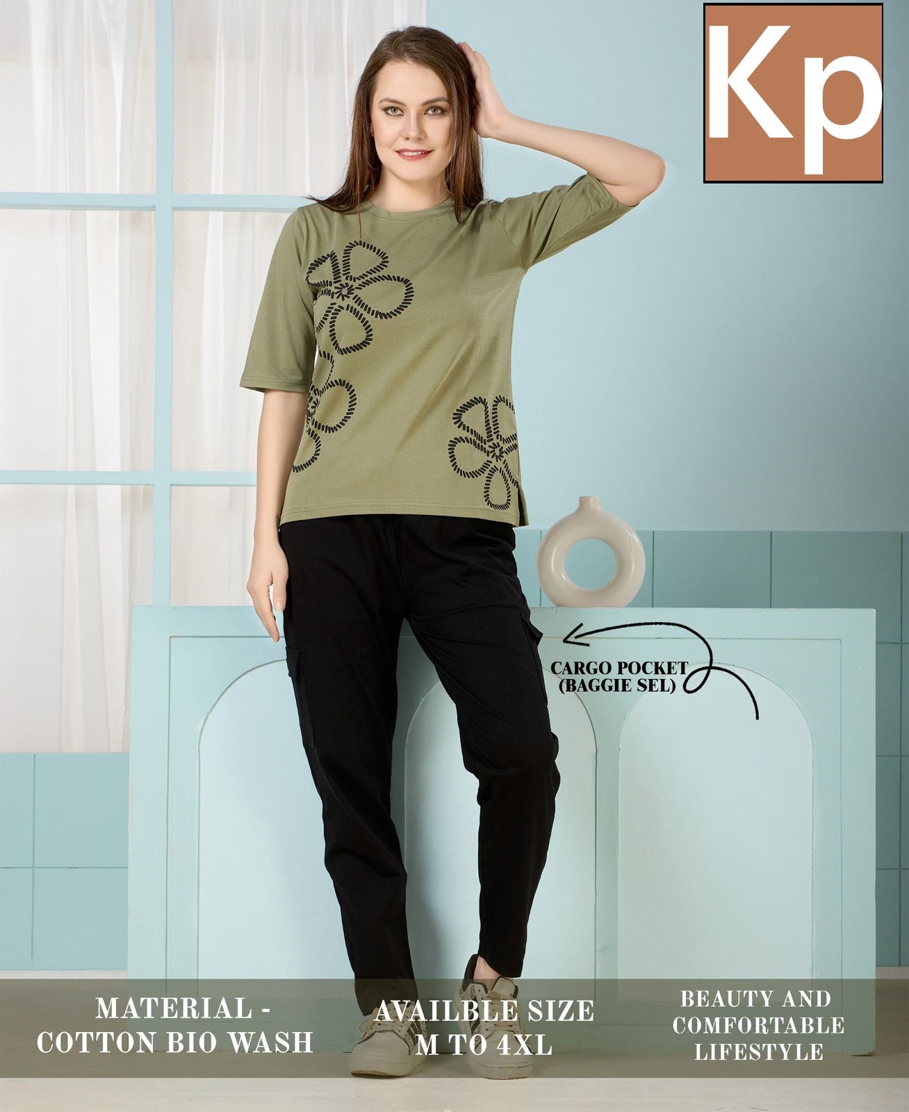 Plain 210426 Kp Cotton Biowashed Pyjama Night Suits Wholesale Price