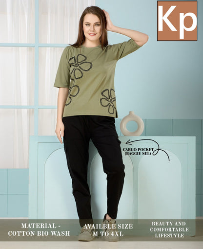 Plain 210426 Kp Cotton Biowashed Pyjama Night Suits Wholesale Price