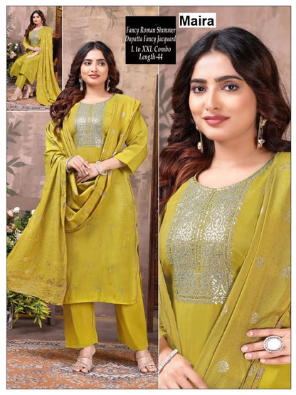 Plain 210725 Maira Roman Simmer Readymade Pant Style Suits Wholesaler India