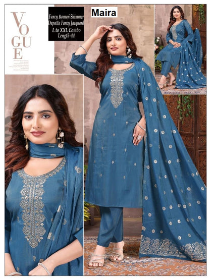 Plain 210725 Maira Roman Simmer Readymade Pant Style Suits Wholesaler India