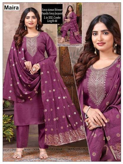 Plain 210725 Maira Roman Simmer Readymade Pant Style Suits Wholesaler India