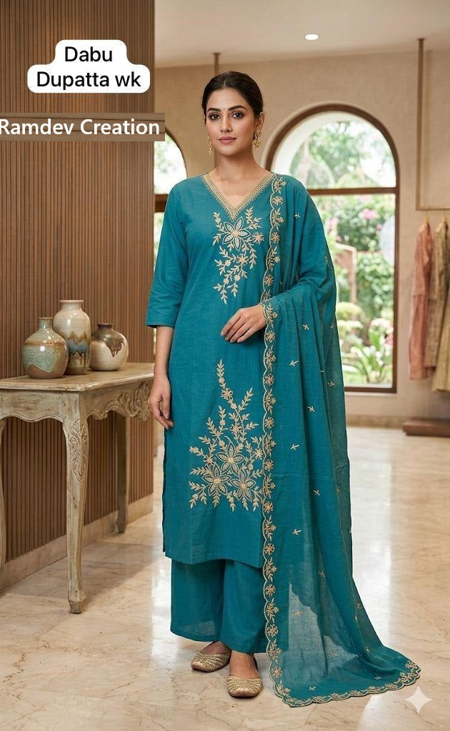 Plain 210826 Ramdev Creation Dhabu Readymade Cotton Pant Suits Manufacturer Gujarat
