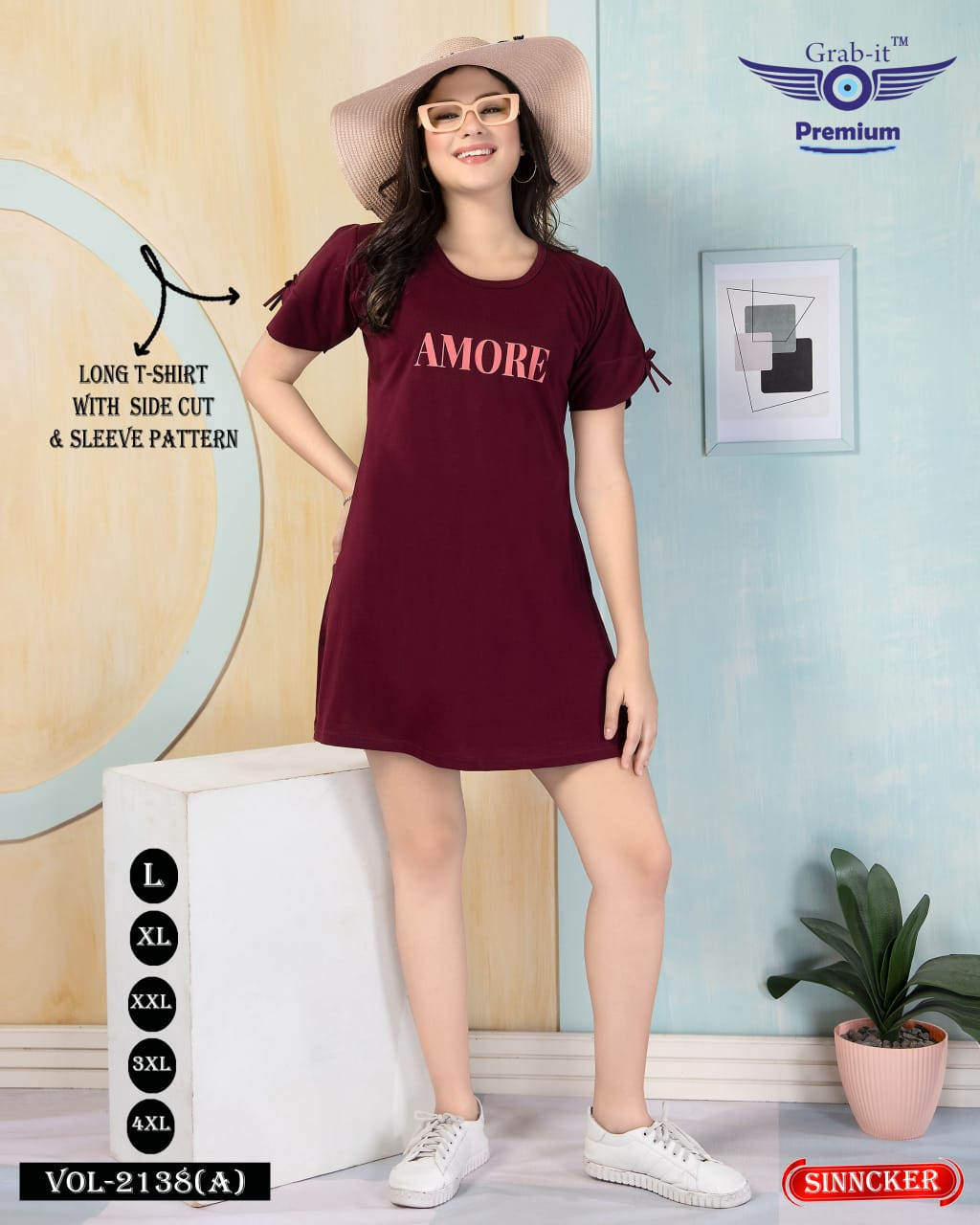 Plain 2138 A Side Cut Grab It Sinker Women Long Tshirt Wholesale Price