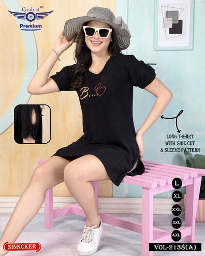 Plain 2138 A Side Cut Grab It Sinker Women Long Tshirt Wholesale Price