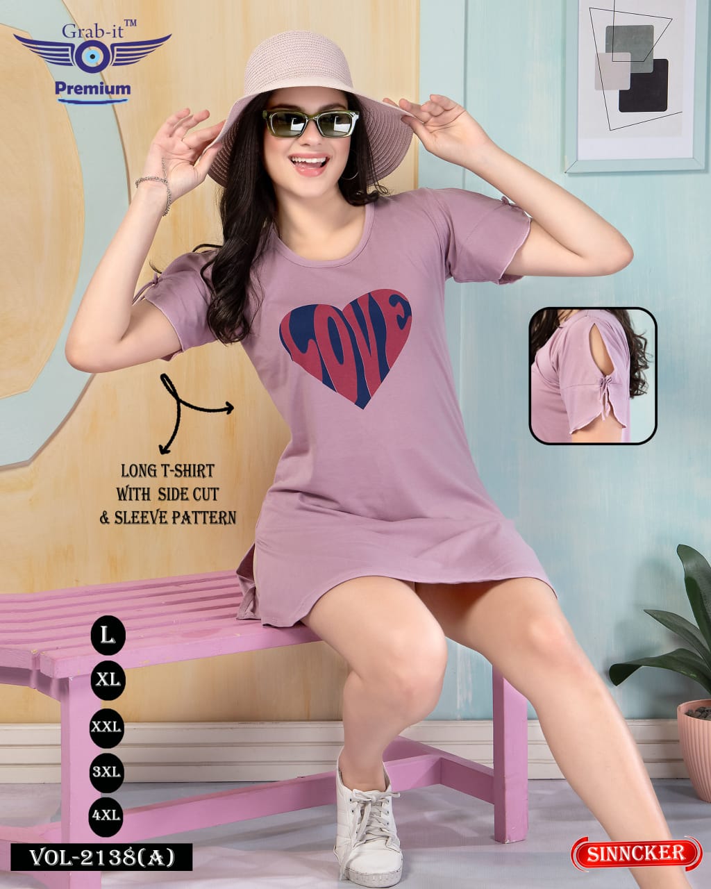 Plain 2138 A Side Cut Grab It Sinker Women Long Tshirt Wholesale Price