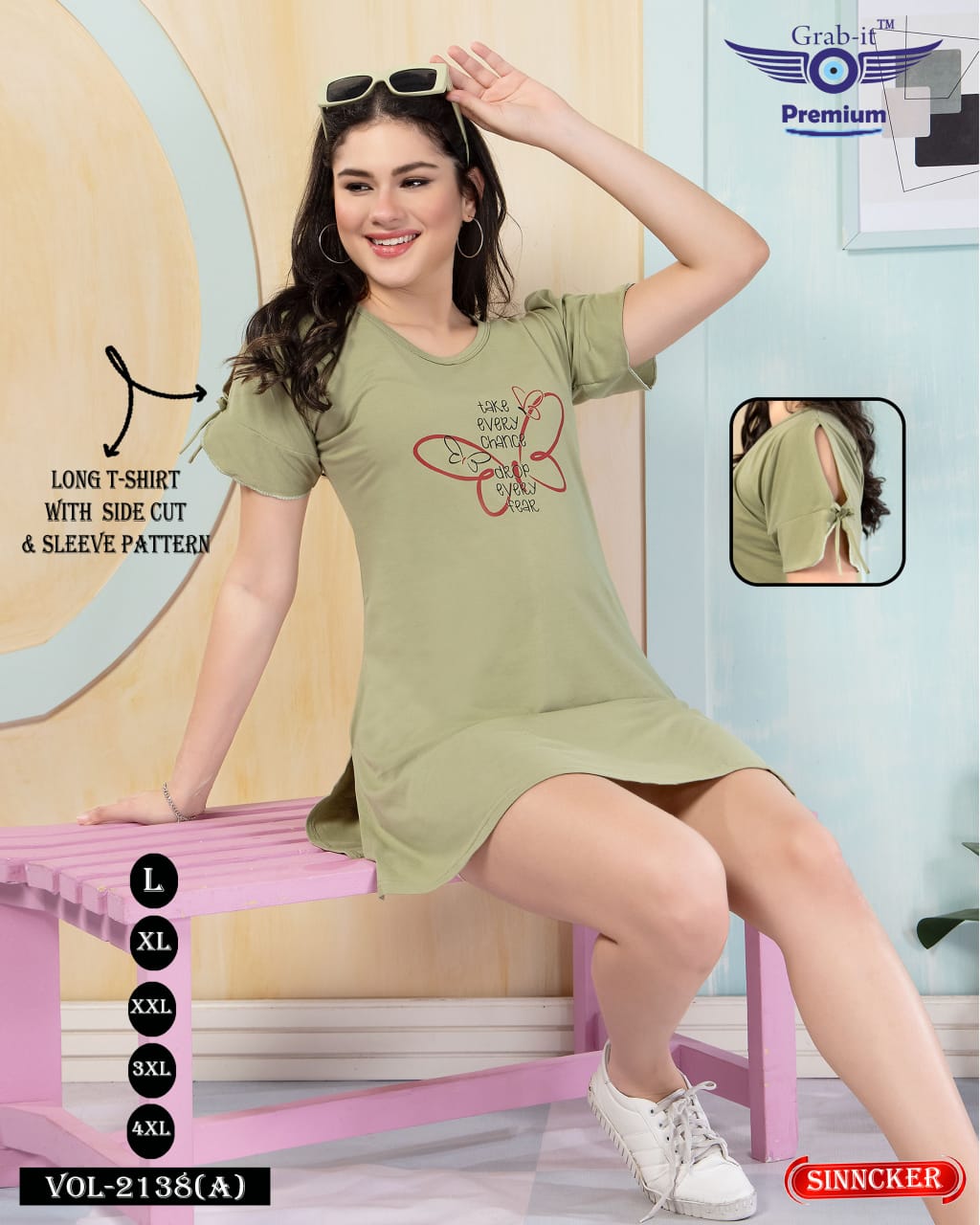 Plain 2138 A Side Cut Grab It Sinker Women Long Tshirt Wholesale Price