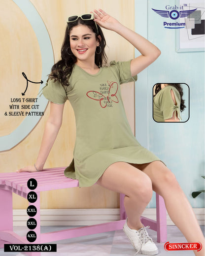 Plain 2138 A Side Cut Grab It Sinker Women Long Tshirt Wholesale Price