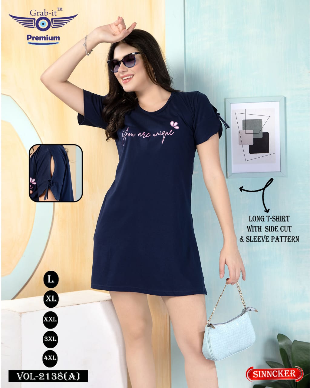 Plain 2138 A Side Cut Grab It Sinker Women Long Tshirt Wholesale Price