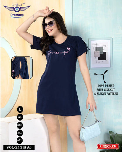 Plain 2138 A Side Cut Grab It Sinker Women Long Tshirt Wholesale Price