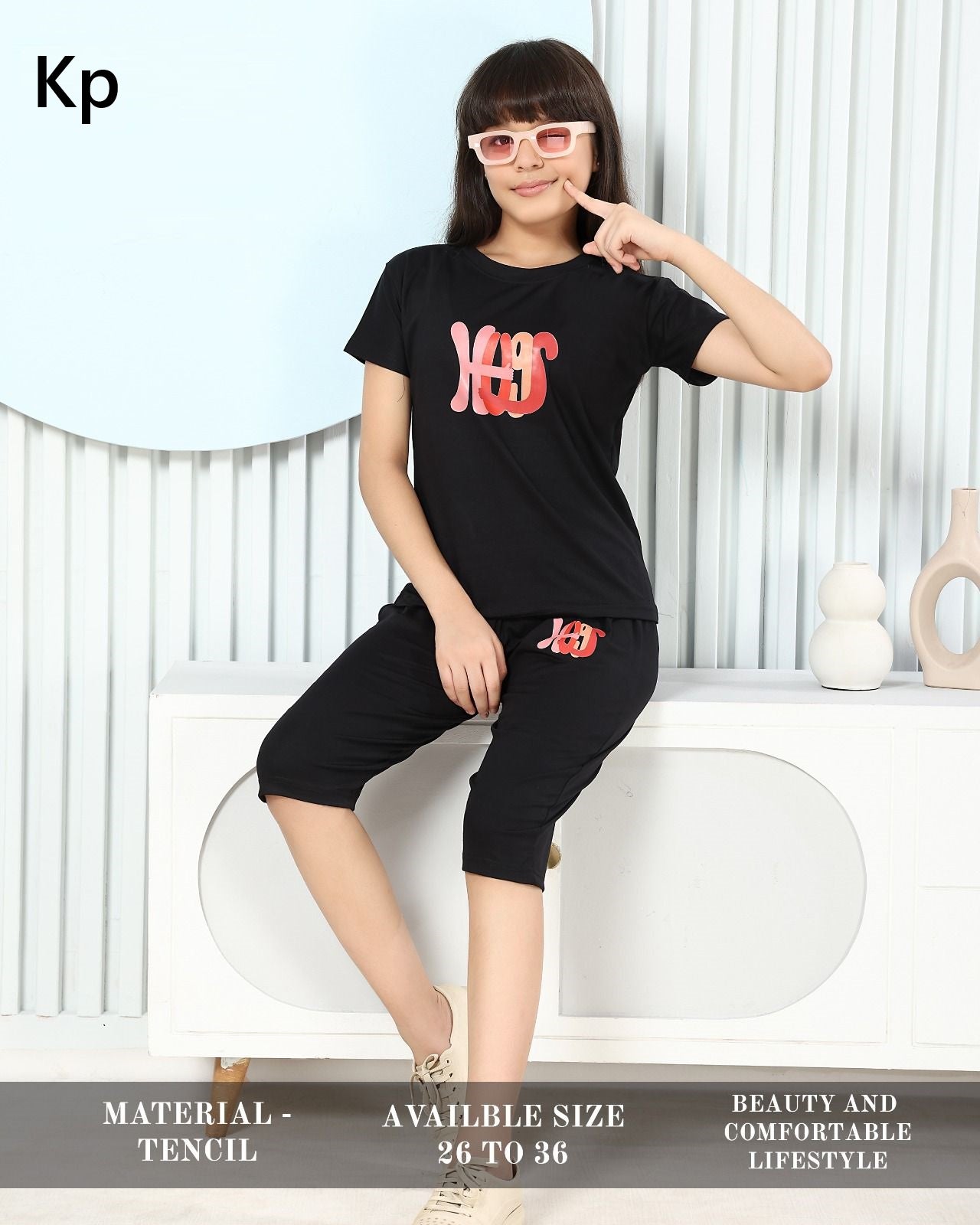 Plain 280526 Kp Tencil Girls Capri Night Suits Supplier Ahmedabad