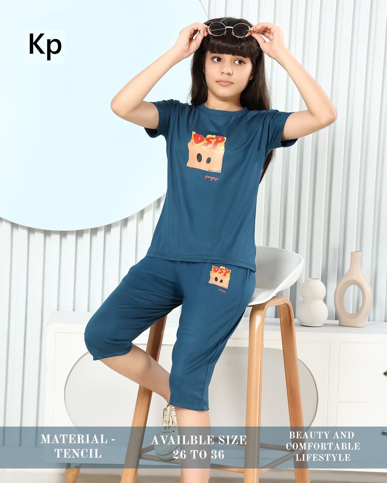 Plain 280526 Kp Tencil Girls Capri Night Suits Supplier Ahmedabad