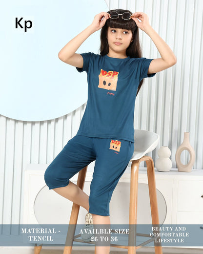 Plain 280526 Kp Tencil Girls Capri Night Suits Supplier Ahmedabad