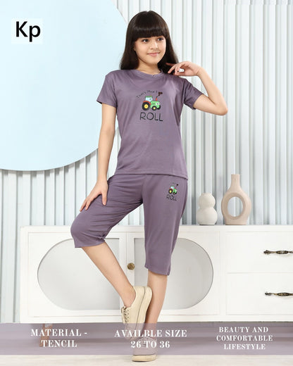 Plain 280526 Kp Tencil Girls Capri Night Suits Supplier Ahmedabad