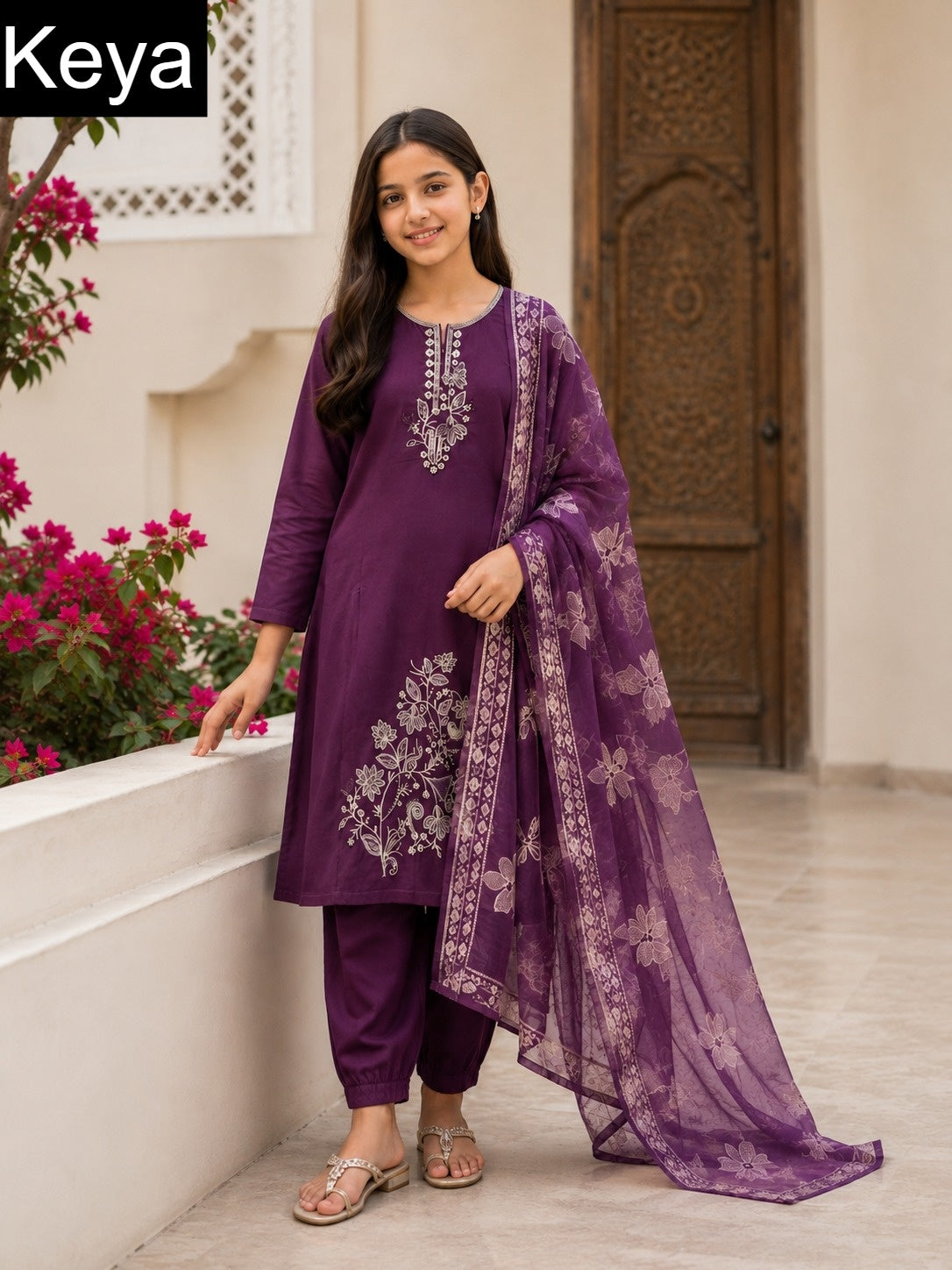 Plain 310826 Keya Roman Girls Readymade Afghani Suits Exporter
