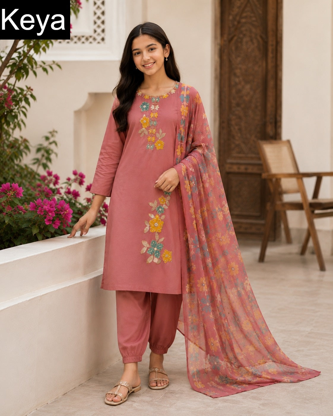 Plain 310826 Keya Roman Girls Readymade Afghani Suits Exporter