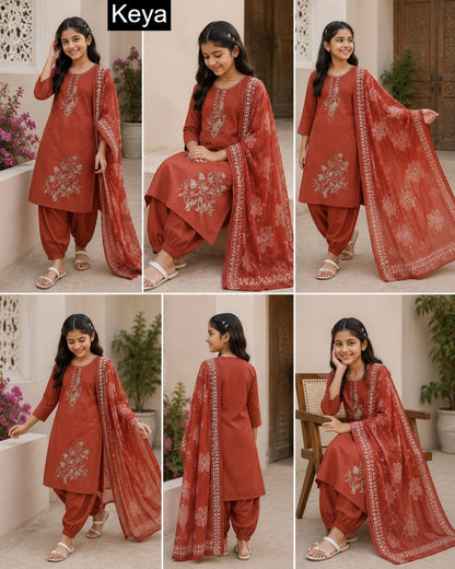 Plain 310826 Keya Roman Girls Readymade Afghani Suits Exporter
