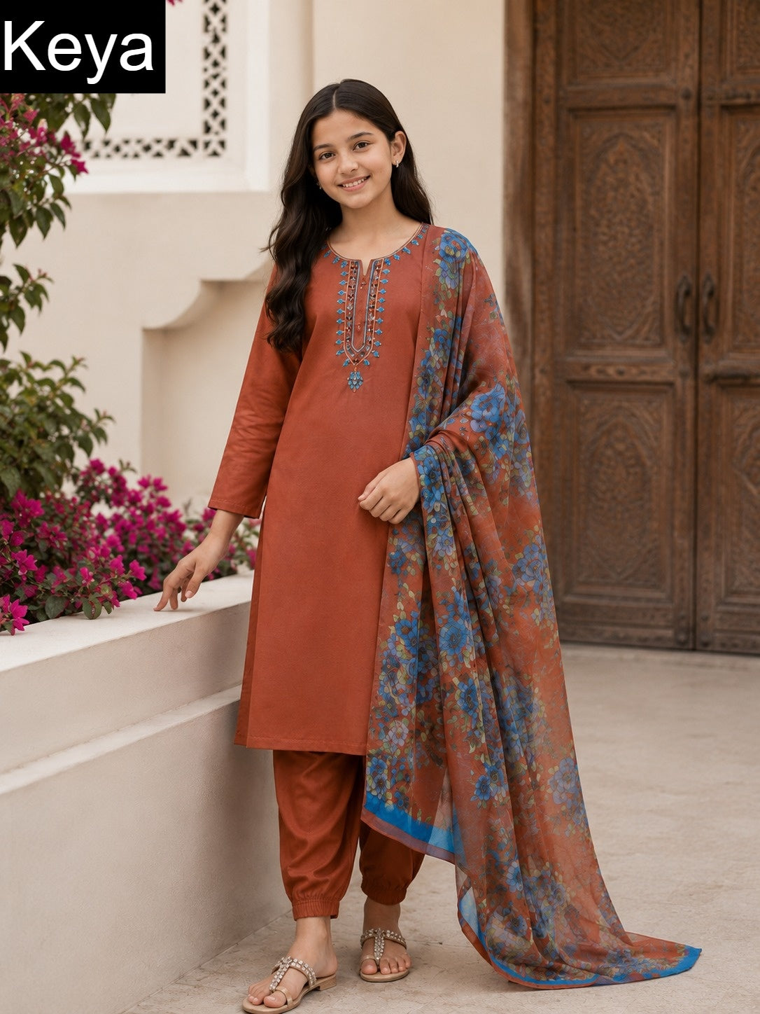 Plain 310826 Keya Roman Girls Readymade Afghani Suits Exporter